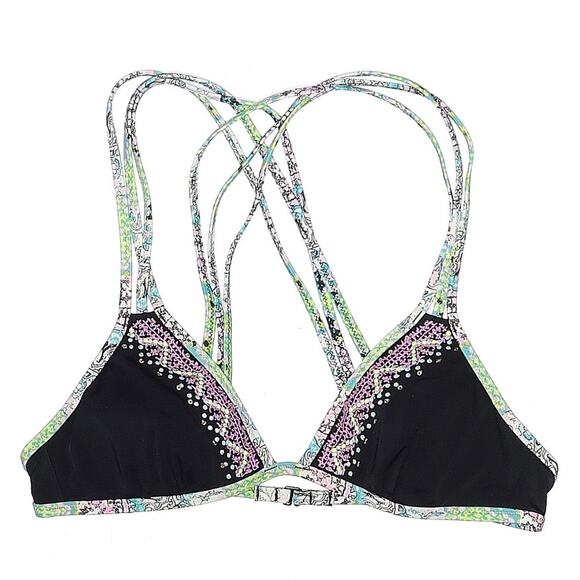 Victoria's Secret Embroidered With Sequins Strappy Black Bikini Top Size Small - Picture 1 of 4
